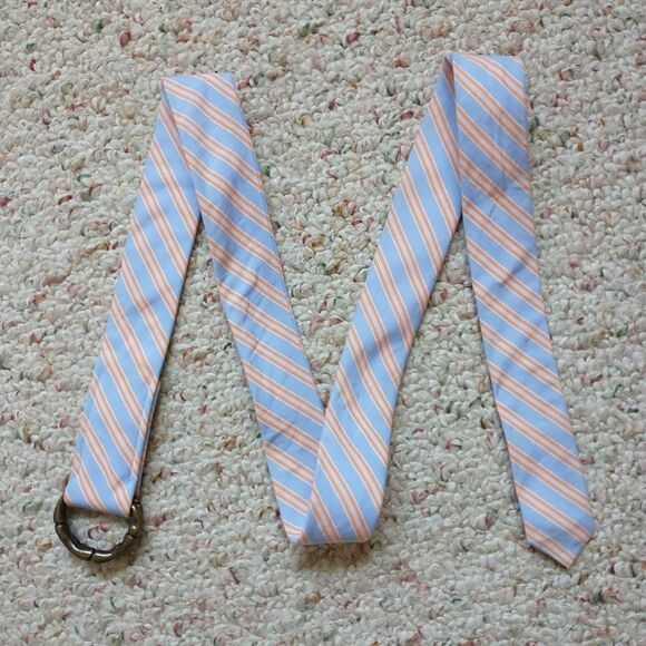 J. Crew Accessories - J Crew Belt S/M Fabric Double D Ring Blue Orange Striped 40" Preppy 90s Y2k